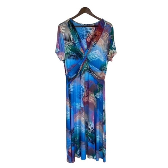 Soft Surroundings Dress Womens Large Blue Anya Ombré Palms Maxi Coastal 🌴 - Picture 2 of 6